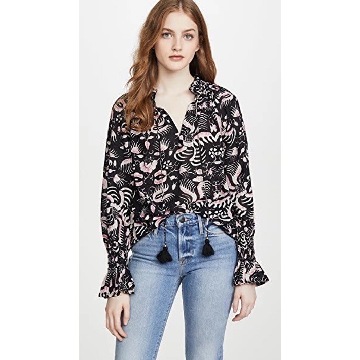 Figue Lianna Resort Top Balinese Black Art To Wear Boho Tasseled Cotton Voile Xs